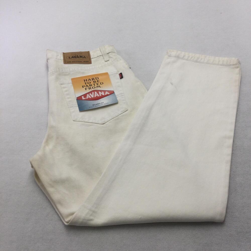 LAVANA Jeans Mens 33x30 White Relaxed Straight Leg Denim Zip Fly Casual